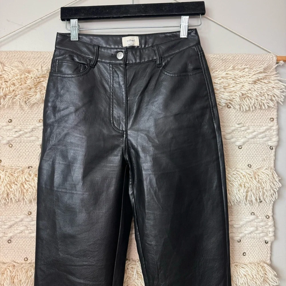 Wilfred Black Vegan Leather Straight Leg Pants Size 2 - Picture 5 of 8